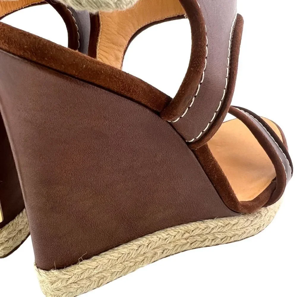 New DSQUARED2 Women US 8 Shoes Brown Leather Sandals Back Laced Platform Wedge